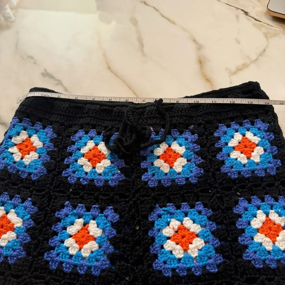 NEW Shein Manfinity RSRT Mens Floral Crochet Drawstring Waist Shorts Black Small